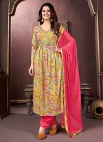 Rayon Yellow Festival Wear Hand Work Readymade Alia Cut Salwar Suit